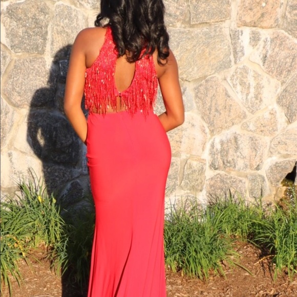 Two piece red gown with jersey bottom - Picture 2 of 4